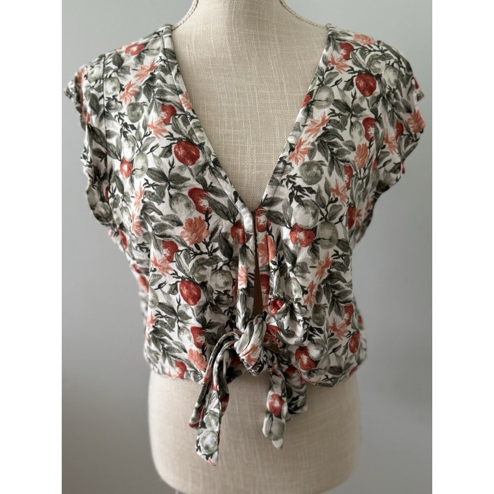 Abercrombie & Fitch Fruit Print Front Tie Crop Top Size Large